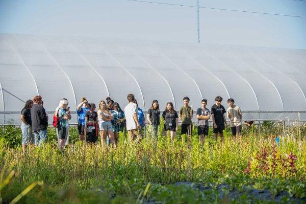 Students at the College Prep Week get a tour of the Sustainable Agriculture Project.